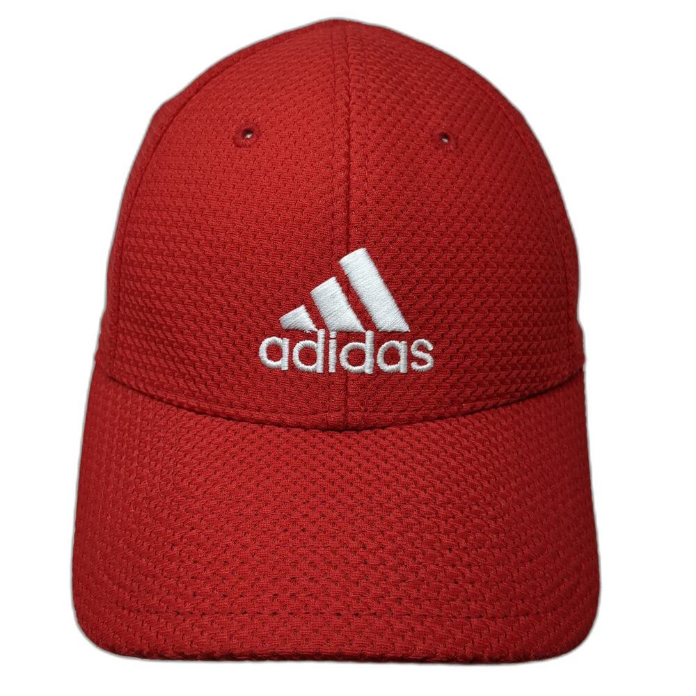 Adidas Baseball Cap Red XL Stretch Fit Curved Brim Polyester Embroidered Hat